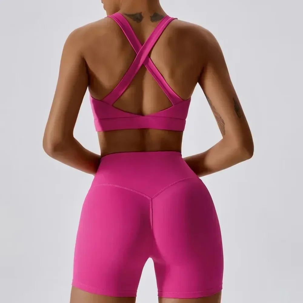 Women's 3-Piece Yoga Set with Bra Jacket Shorts Workout Outfit Naked Feel Fabric for Outdoor Fitness Gym Pilates Activewear