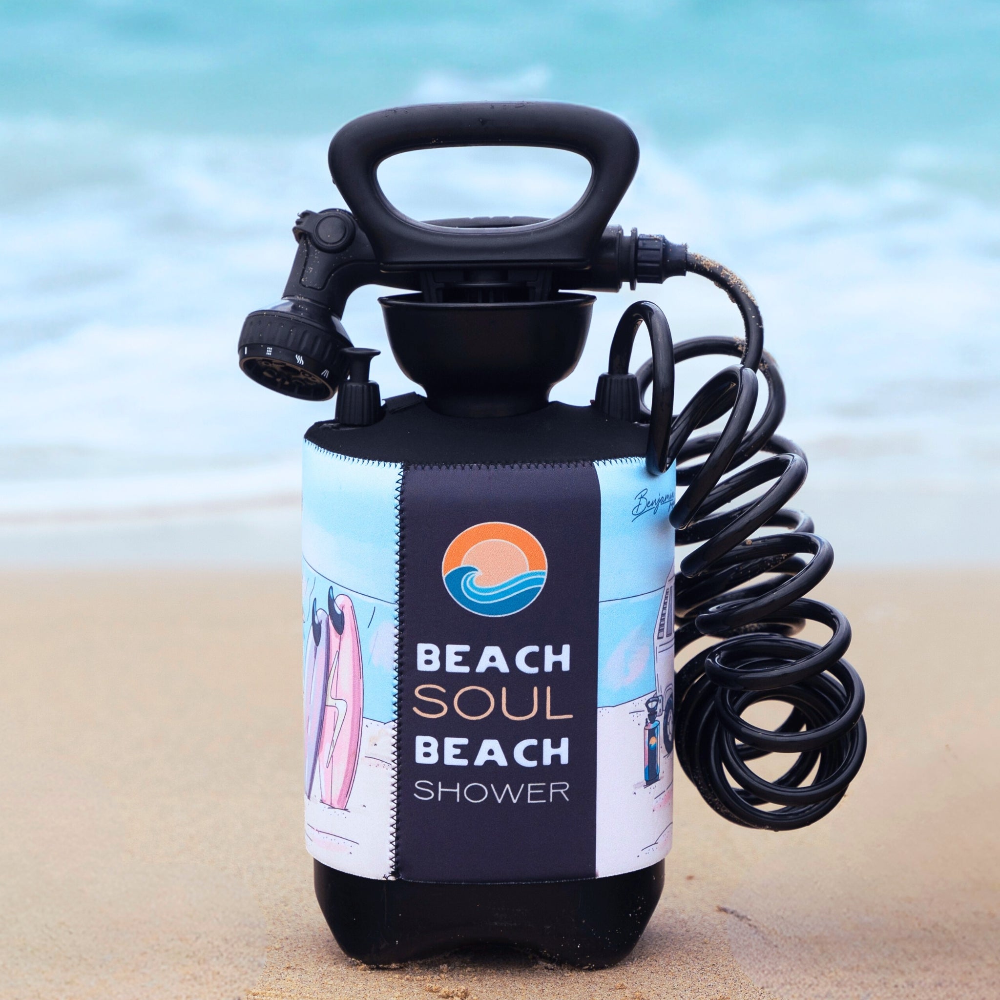 Portable Shower Stoked 5L. The Stoked 5L is a compact, pressurised portable shower designed for outdoor enthusiasts. Featuring a manual hand pump with 10 spray modes, it requires no batteries or power
