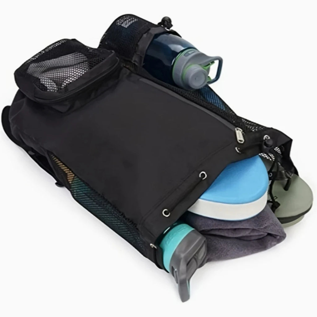 Outdoor beach backpack, swimming bag, mesh perforated drawstring backpack with wet bag, gym yoga exercise storage bag, 1 set