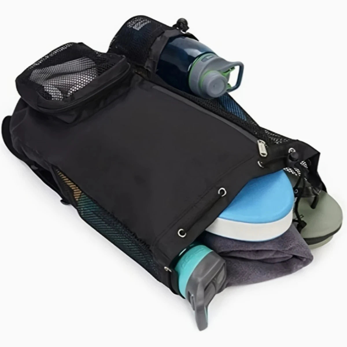 Outdoor beach backpack, swimming bag, mesh perforated drawstring backpack with wet bag, gym yoga exercise storage bag, 1 set