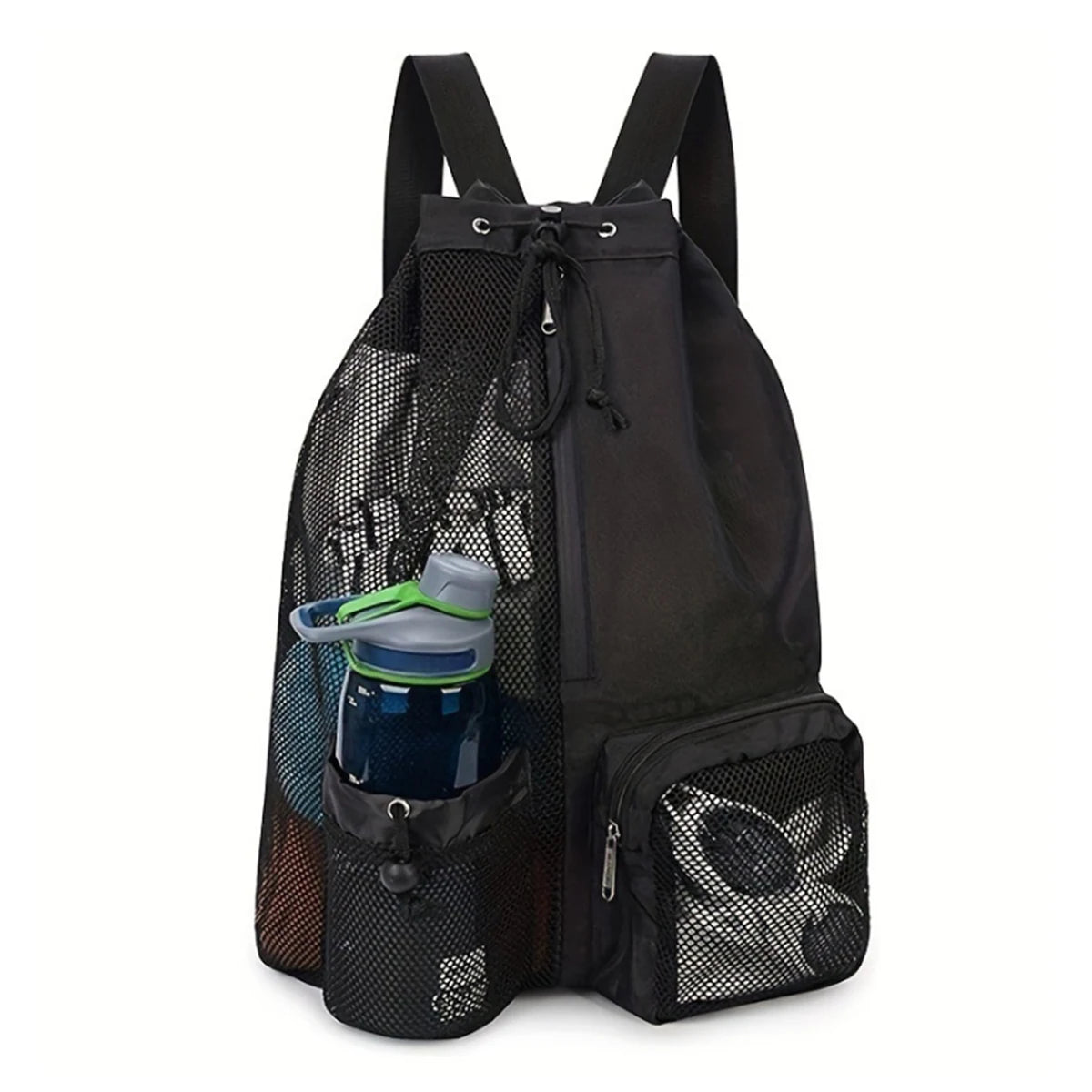 Outdoor beach backpack, swimming bag, mesh perforated drawstring backpack with wet bag, gym yoga exercise storage bag, 1 set