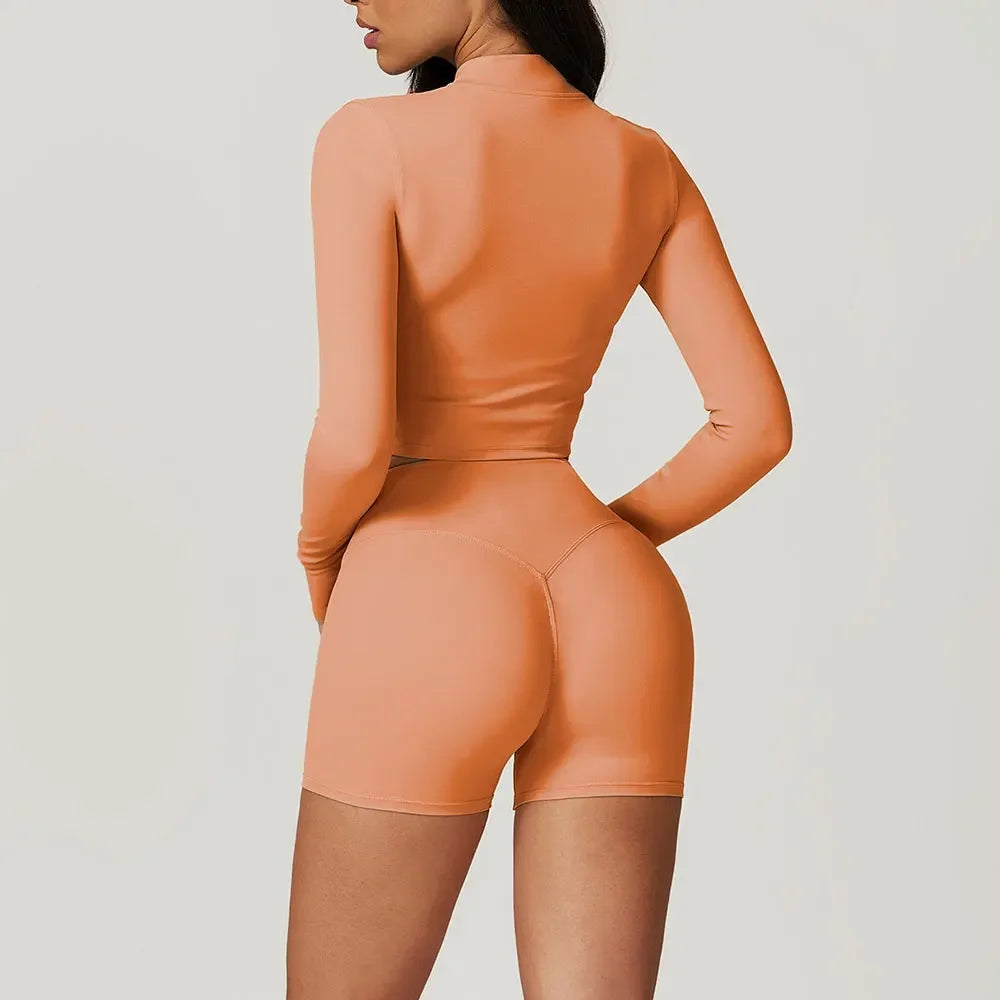 Women's 3-Piece Yoga Set with Bra Jacket Shorts Workout Outfit Naked Feel Fabric for Outdoor Fitness Gym Pilates Activewear