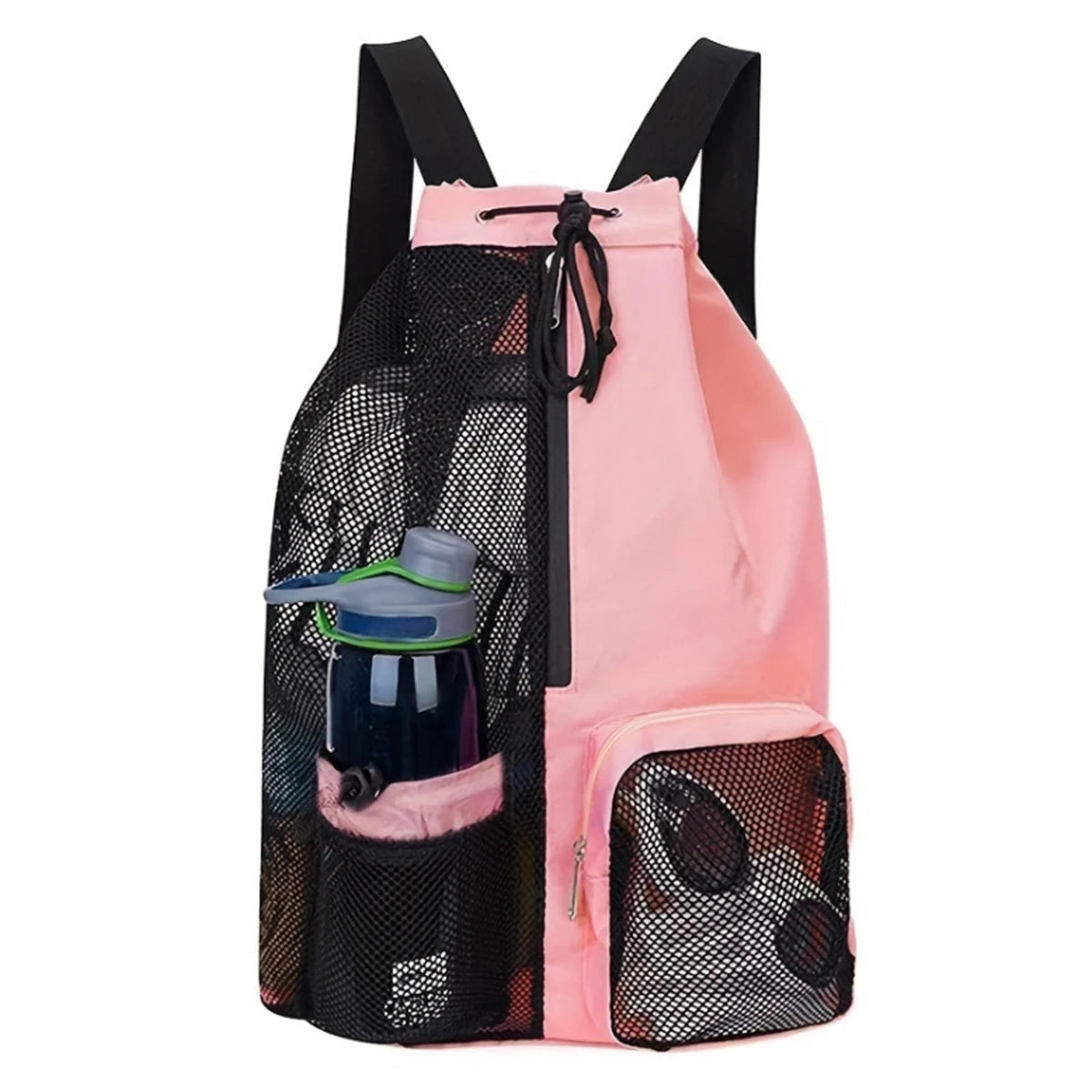 Outdoor beach backpack, swimming bag, mesh perforated drawstring backpack with wet bag, gym yoga exercise storage bag, 1 set